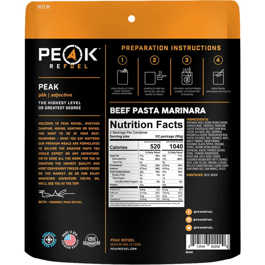 Peak Refuel | Beef Pasta Marinara Backcountry Meal