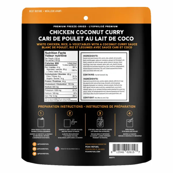 Peak Refuel Chicken Coconut Curry - High-Energy Trail Meal