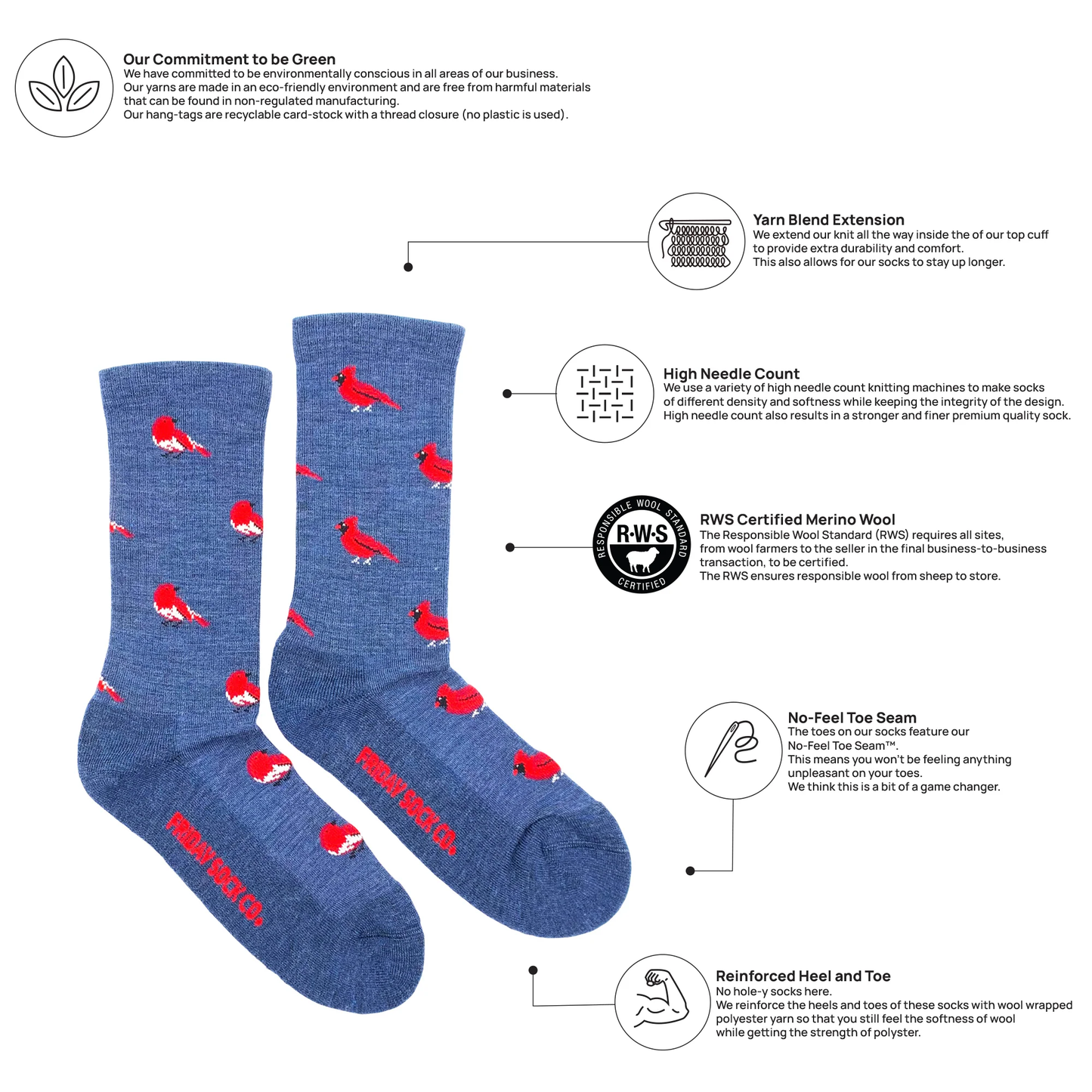 Cardinal & Robin Merino Wool Sock's Women's 5-10