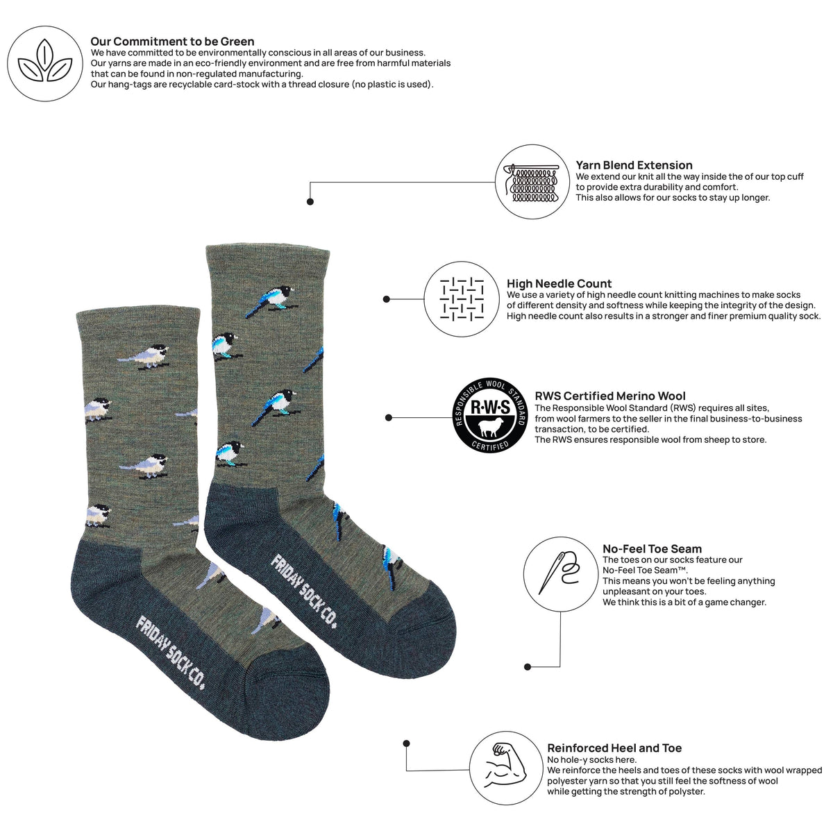 Friday Sock Co. Women's Chickadee & Magpie Merino Wool Socks