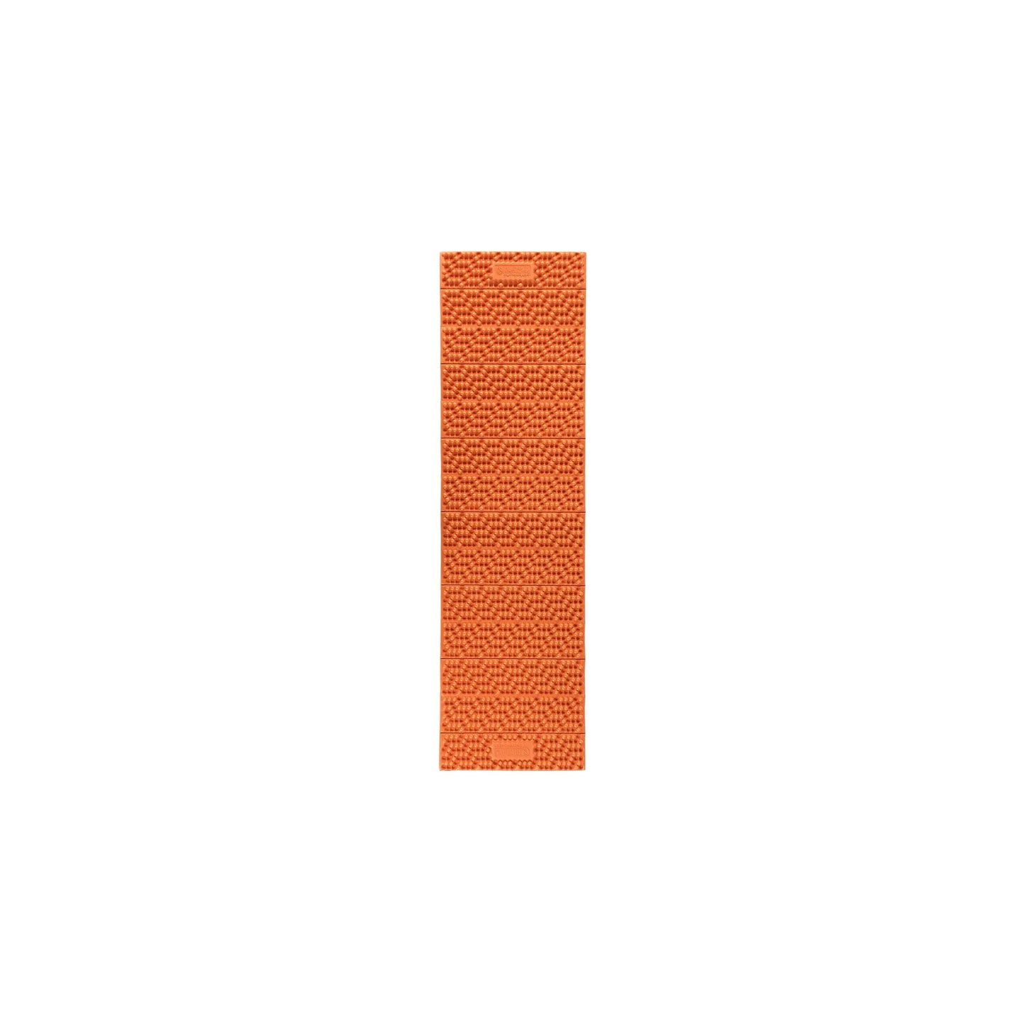 Front view of the Sunset Orange NEMO Switchback full-length foam sleeping pad showcasing its unique interlocking hexagonal node pattern and accordion folding design.