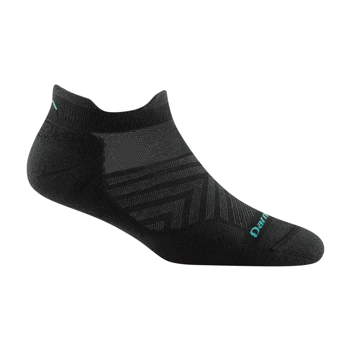 Darn Tough Black ankle sock with a brand logo on a white background