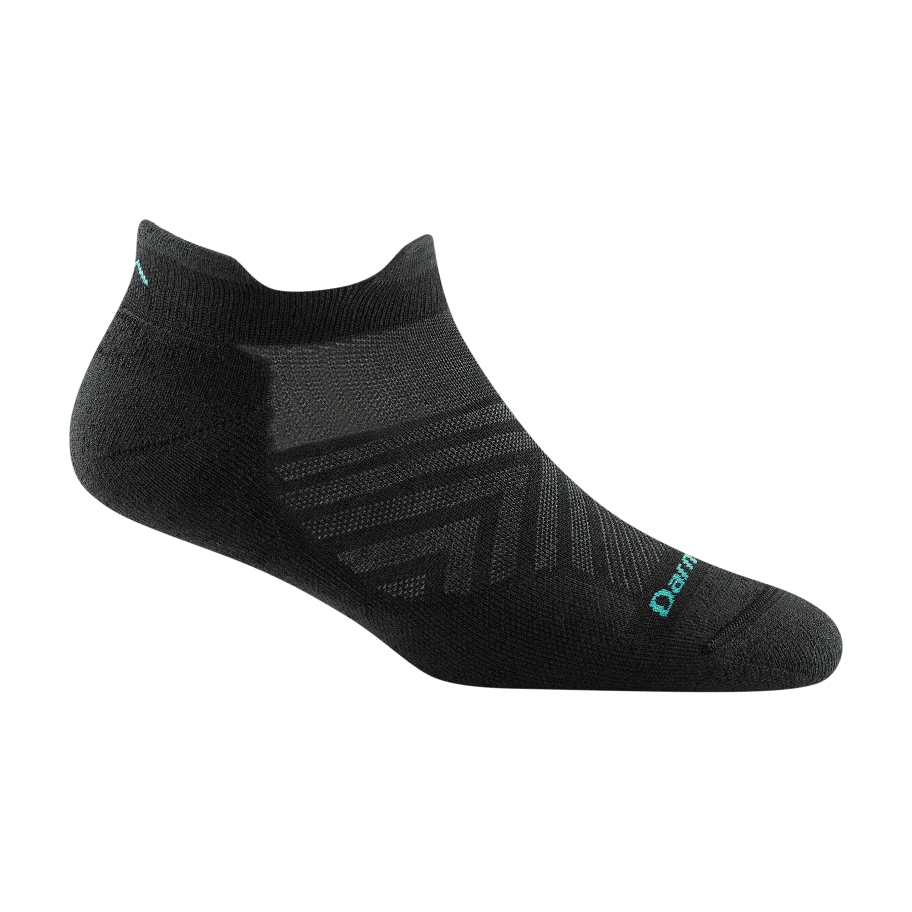 Darn Tough Black ankle sock with a brand logo on a white background