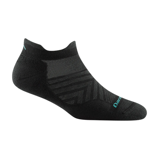 Darn Tough Black ankle sock with a brand logo on a white background