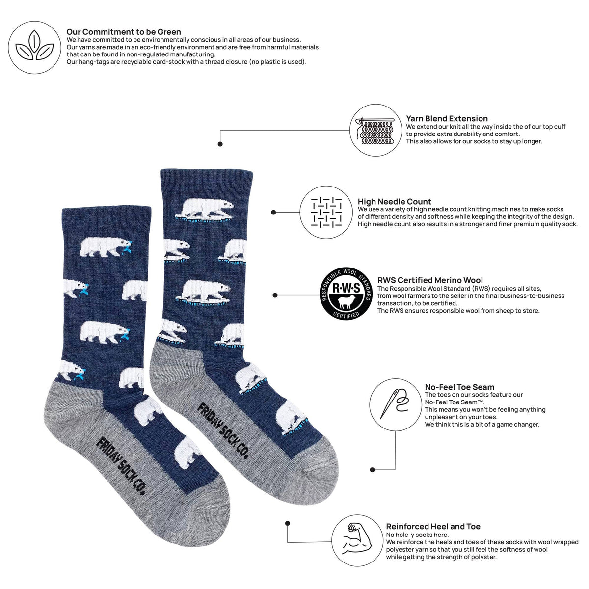 Friday Sock Co. Women's Polar Bear Merino Wool Socks
