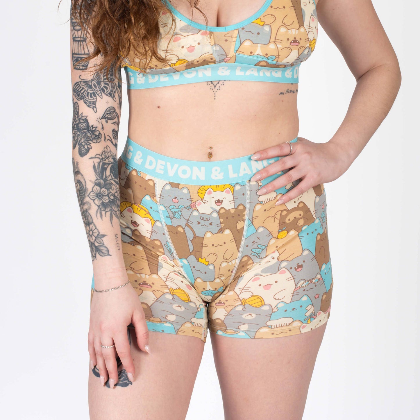 Devon & Lang Women's Bria 5" Boxer Brief - Cat Stack