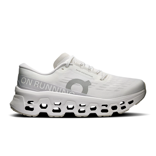 White Cloudmonster 3 running shoe with 'On Running' branding on a white background