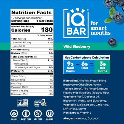 IQBAR Wild Blueberry Brain + Body Protein Bar