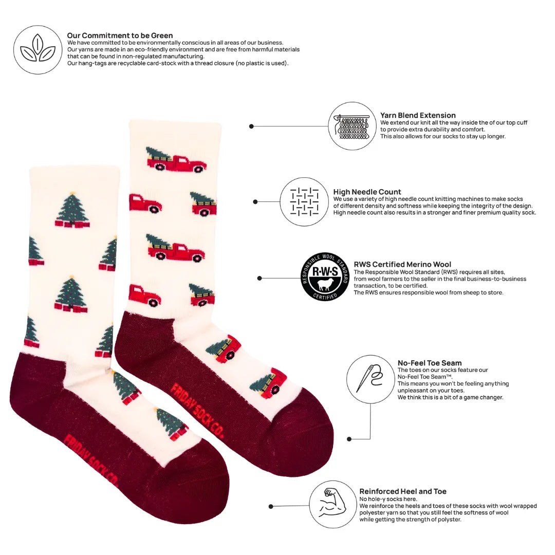 Friday Sock Co. Men's Christmas Truck Merino Wool Socks