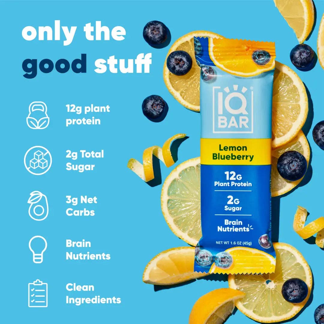 IQBAR Lemon Blueberry Brain + Body Protein Bar