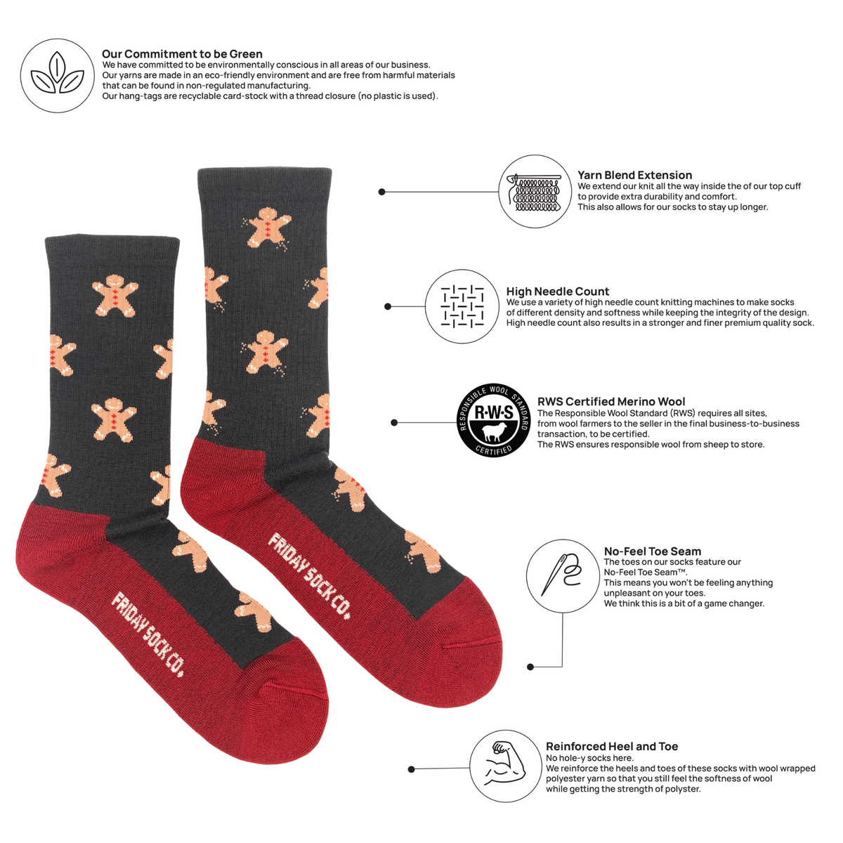 Friday Sock Co. Men's Gingerbread Bite Merino Wool Socks