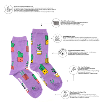 Purple Potted Plant Socks Women's 5-10