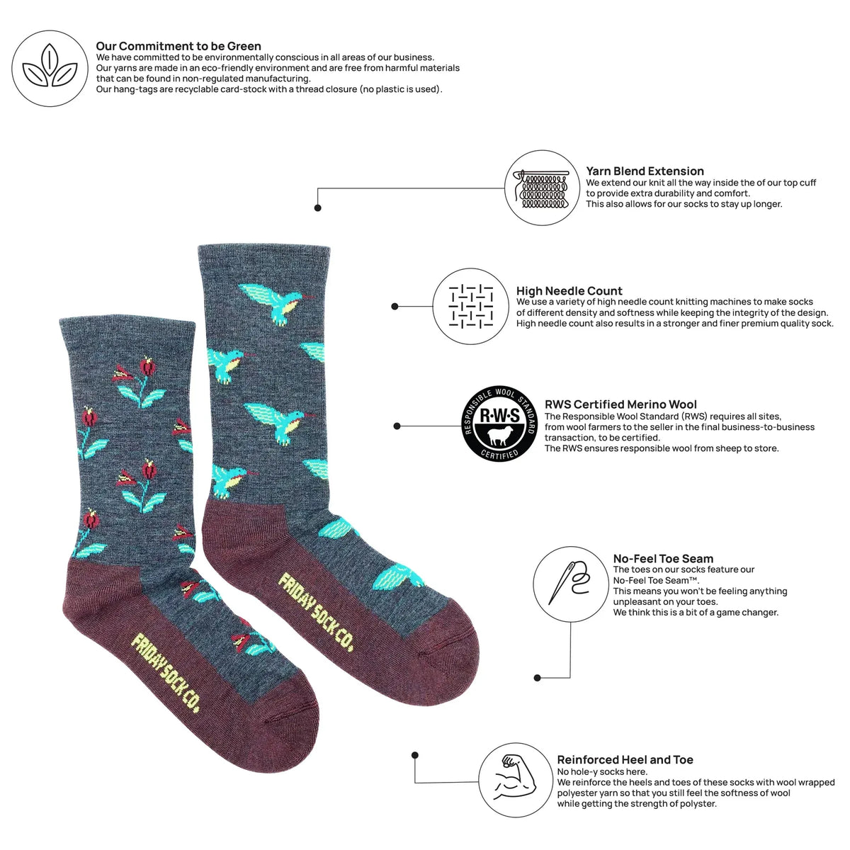 Friday Sock Co. Women's Hummingbird Merino Wool Socks
