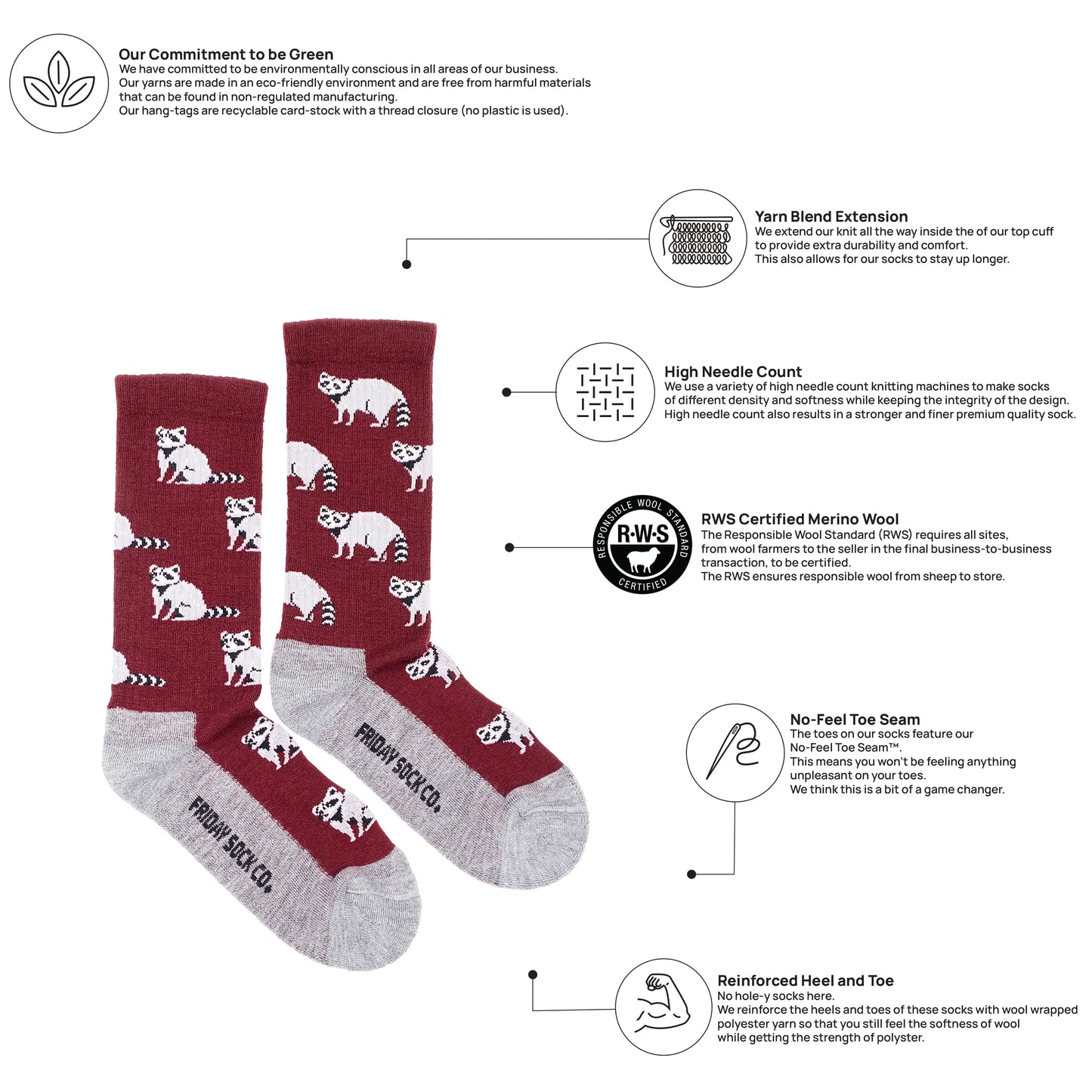 Raccoon Merino Wool Sock's Women's 5-10