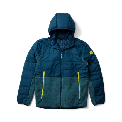 Cotopaxi Men's Trico 2.0 Hybrid Jacket in teal showing colorblocked high-pile fleece and insulated chest panel.