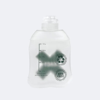 Xact Carb Scaled Soft Flask showing the explicit carbohydrate metric markings for precise trail running nutrition.