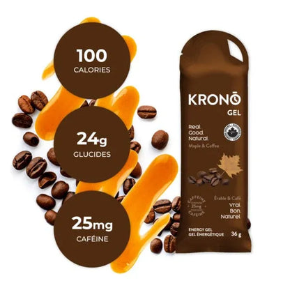 Krono Gel packaging with coffee beans and nutritional information on a white background