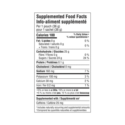 Krono Maple Coffee Gel Supplemented food facts label on a white background