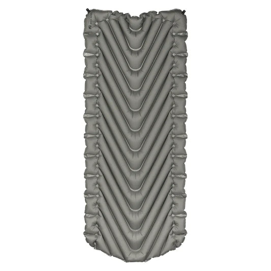 Gray wide inflatable sleeping pad with a wavy pattern on a white background