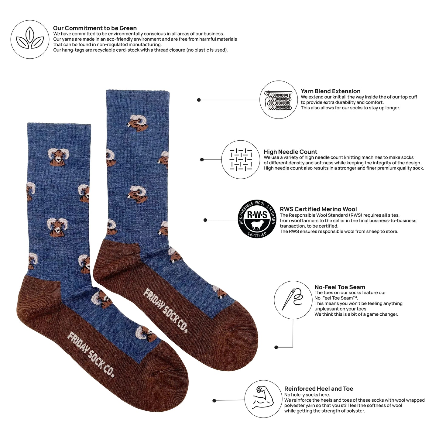 Big Horned Sheep Merino Wool Sock's Men's 7-12