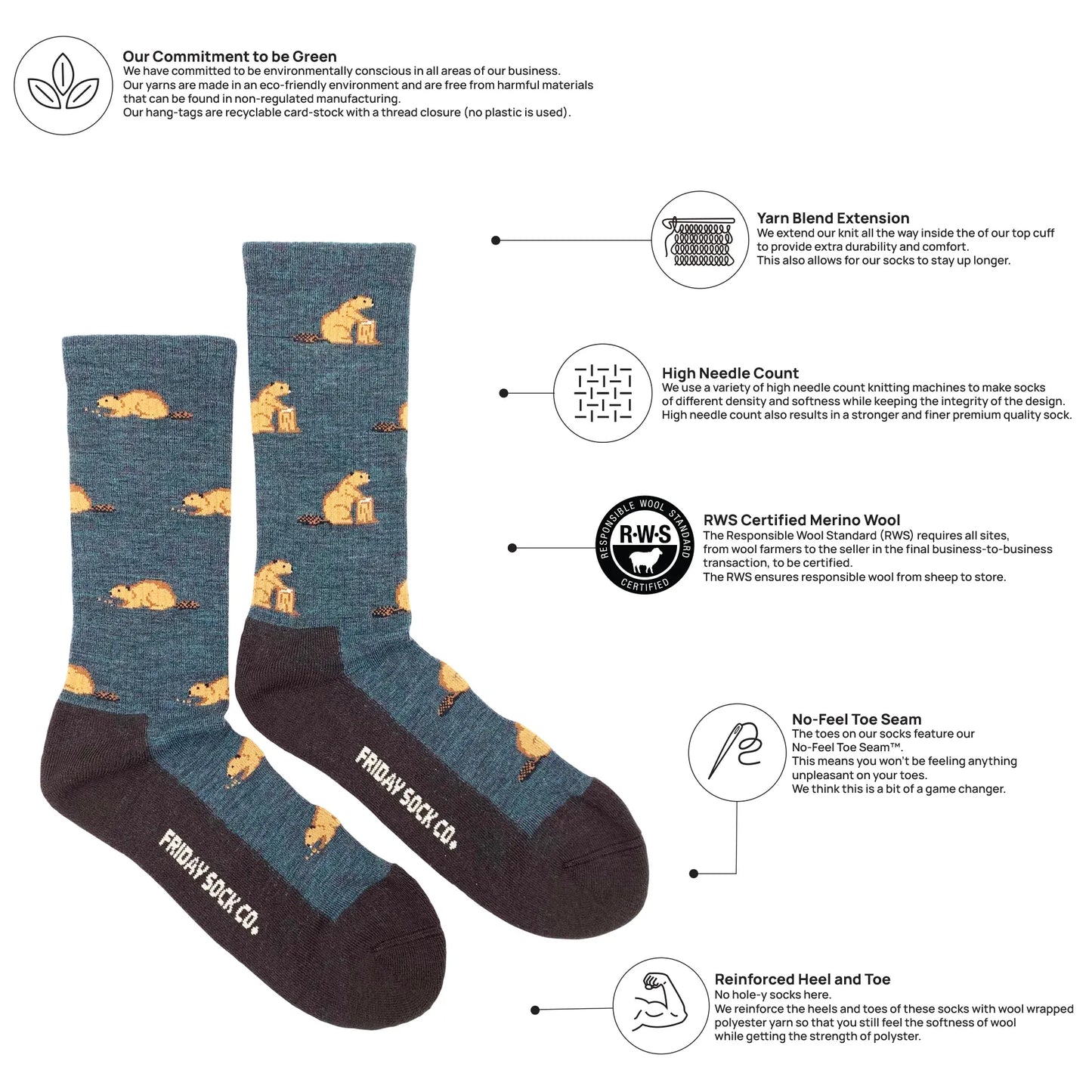 Beaver Merino Wool Sock's Men's 7-12