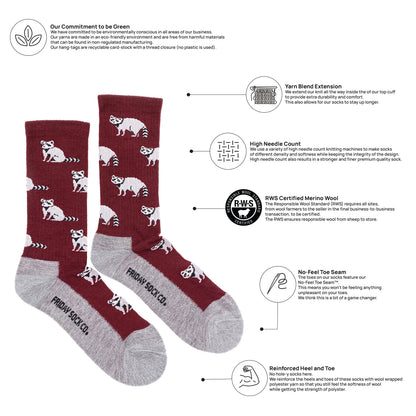 Raccoon Merino Wool Sock's Men's 7-12