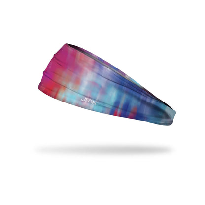 Multicolored tie-dye headband with 'Junk' branding on a white background
