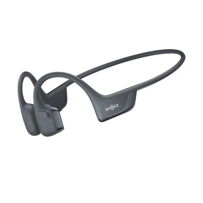 A pair of black Shokz OpenRun Pro 2 bone conduction headphones on a white background