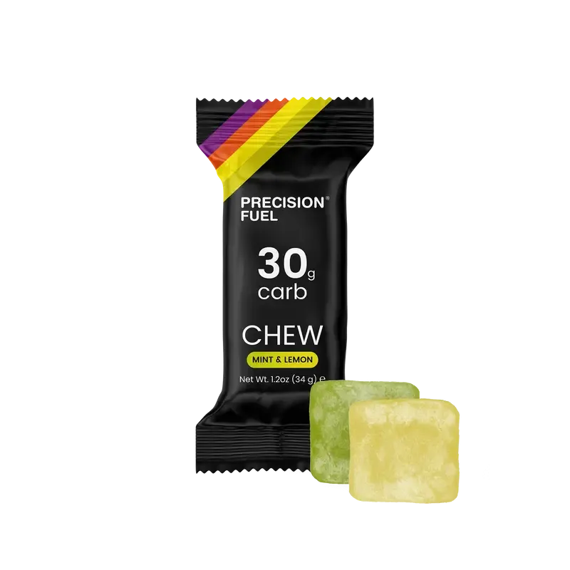 Precision Fuel chew package with two chew sticks on a white background