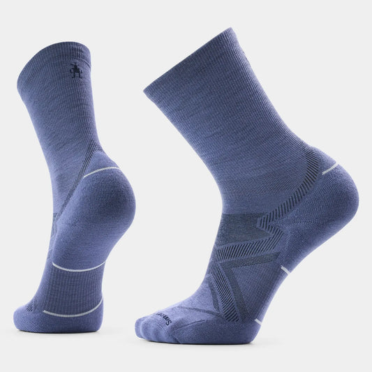 Smartwool Run Cold Weather Crew Socks in nightfall blue showing crew height fit and targeted cushioning.
