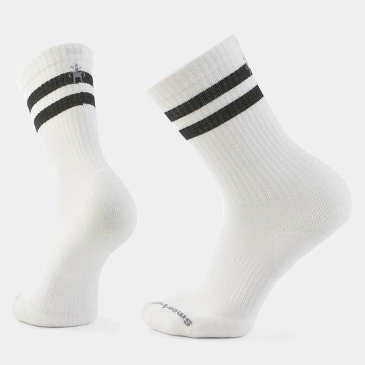 Smartwool Everyday Athletic Striped Crew Socks in white highlighting extra stretch comfort fit and targeted cushioning