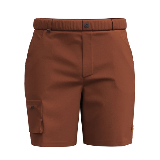 Brown Smartwool cargo hiking shorts on a white background