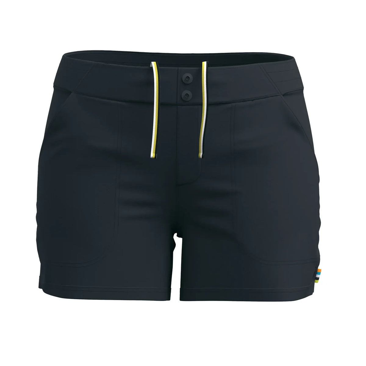 Smartwool Women's 4" Hike Short in black, highlighting lightweight stretch fabric and an adjustable drawcord waist.