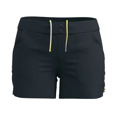 Smartwool Women's 4" Hike Short in black, highlighting lightweight stretch fabric and an adjustable drawcord waist.