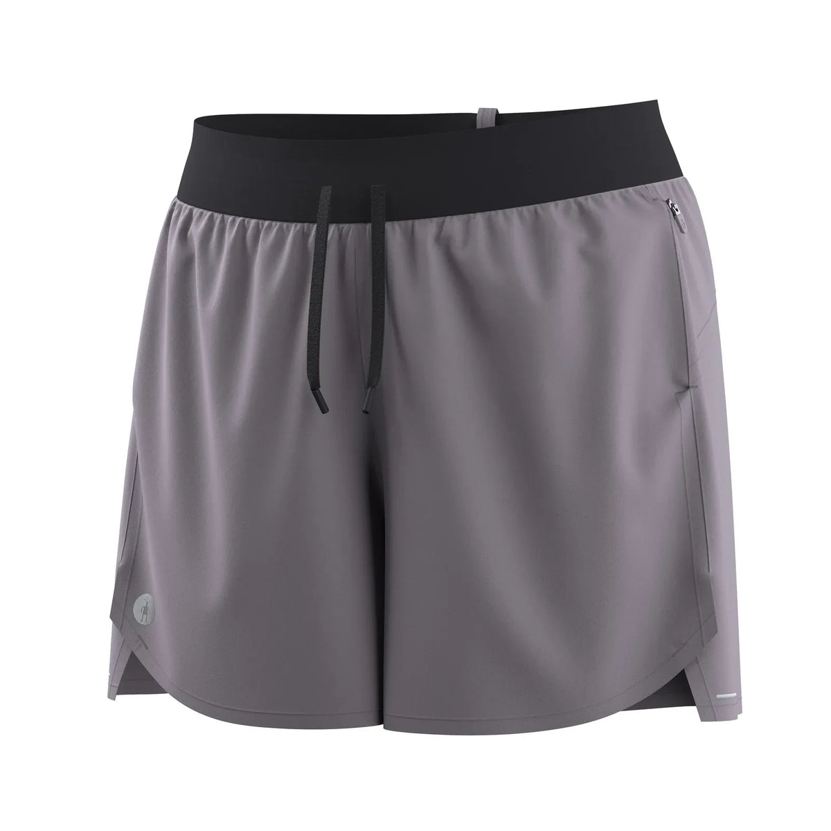 Smartwool Women's Active Lined 4" Short in Purple Storm highlighting the stretchy quick-drying fabric and comfy waist bands