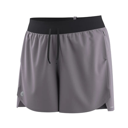 Smartwool Women's Active Lined 4" Short in Purple Storm highlighting the stretchy quick-drying fabric and comfy waist bands