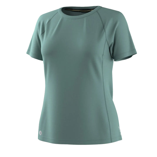 Front view of the Smartwool Women's Active Ultralite Short Sleeve running tee in teal