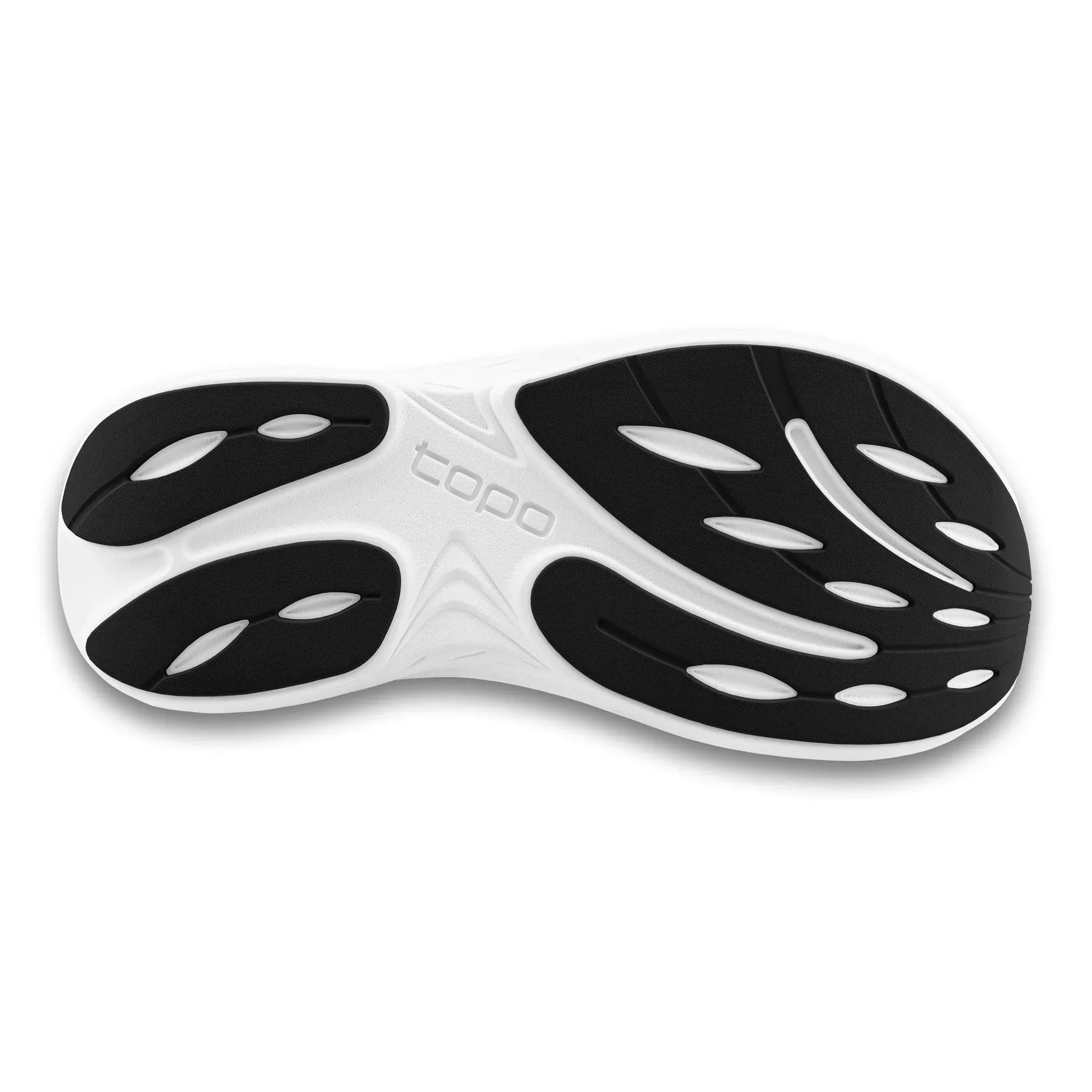 Black and white Atmos 2 sole with 'topo' branding on a white background