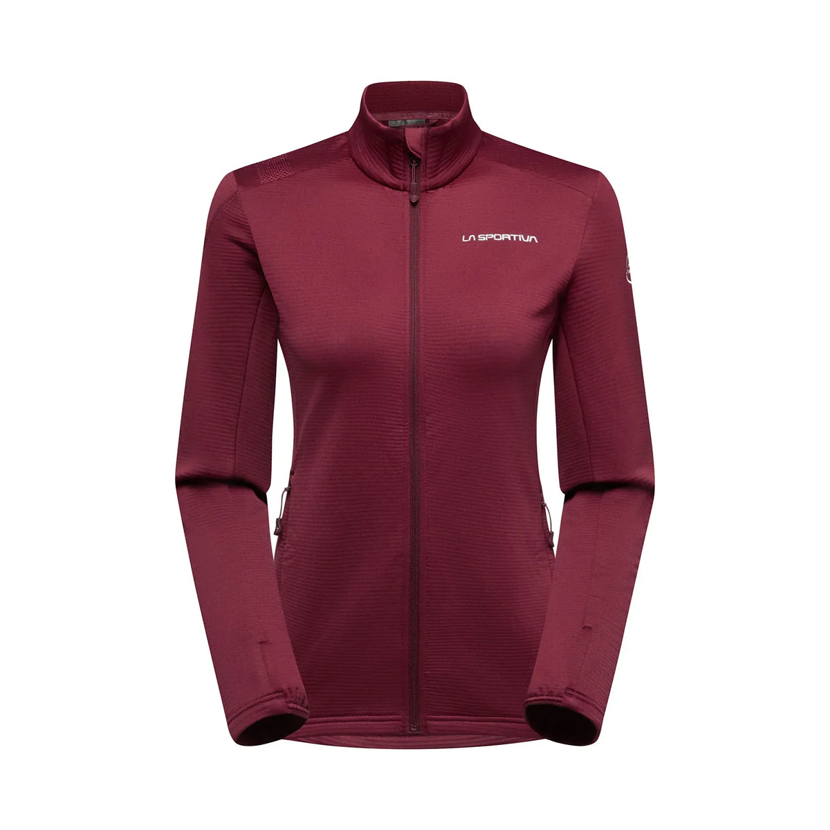 Front view of La Sportiva Women's Chill Thermal Jacket mid-weight fleece in Redwood colour