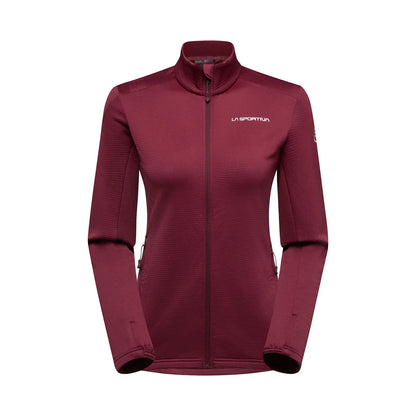 Front view of La Sportiva Women's Chill Thermal Jacket mid-weight fleece in Redwood colour
