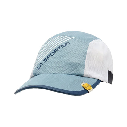 Light blue and white The Flow Technical Running Cap with 'La Sportiva' branding on a white background