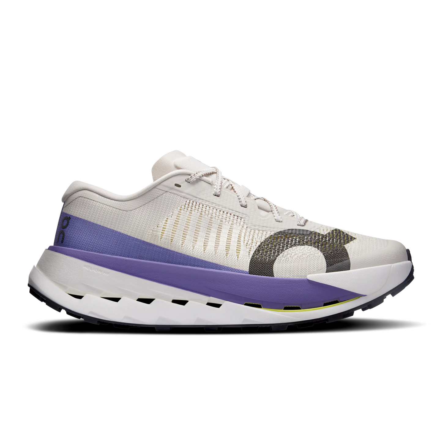 The On Men's Cloudultra Pro trail running shoe in Pearl and Juniper, highlighting its max cushioning and Missiongrip outsole.