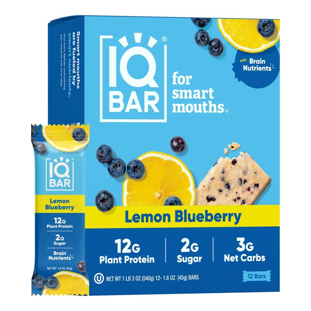 IQBAR Lemon Blueberry Brain + Body Protein Bar