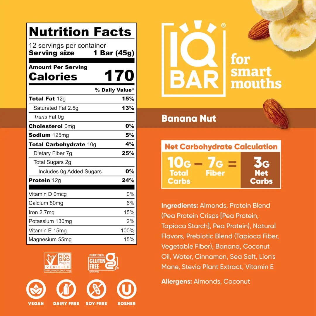 IQBAR Brain & Body Plant Protein Bar - Banana Nut