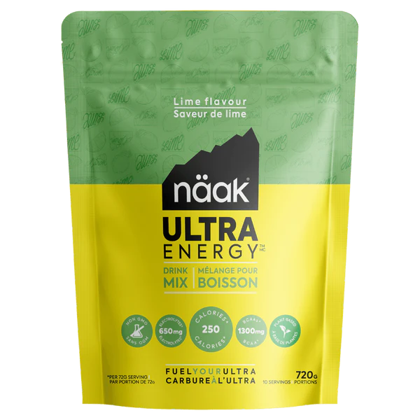 Green and yellow lime Naak energy drink mix package on a white background