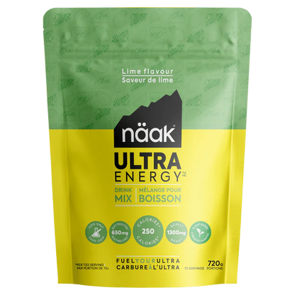 Green and yellow lime Naak energy drink mix package on a white background