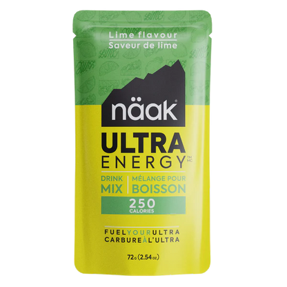 Näak Lime Flavoured Ultra Energy drink mix packet with green and yellow design on a white background