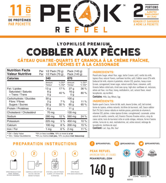 Peak Refuel Peach Cobbler - 670 Calorie Backcountry Dessert