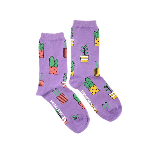 Purple Potted Plant Socks Women's 5-10