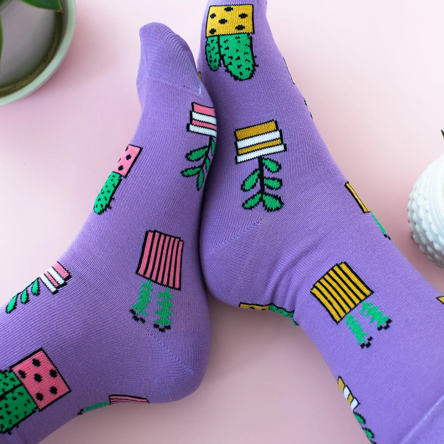 Purple Potted Plant Socks Women's 5-10